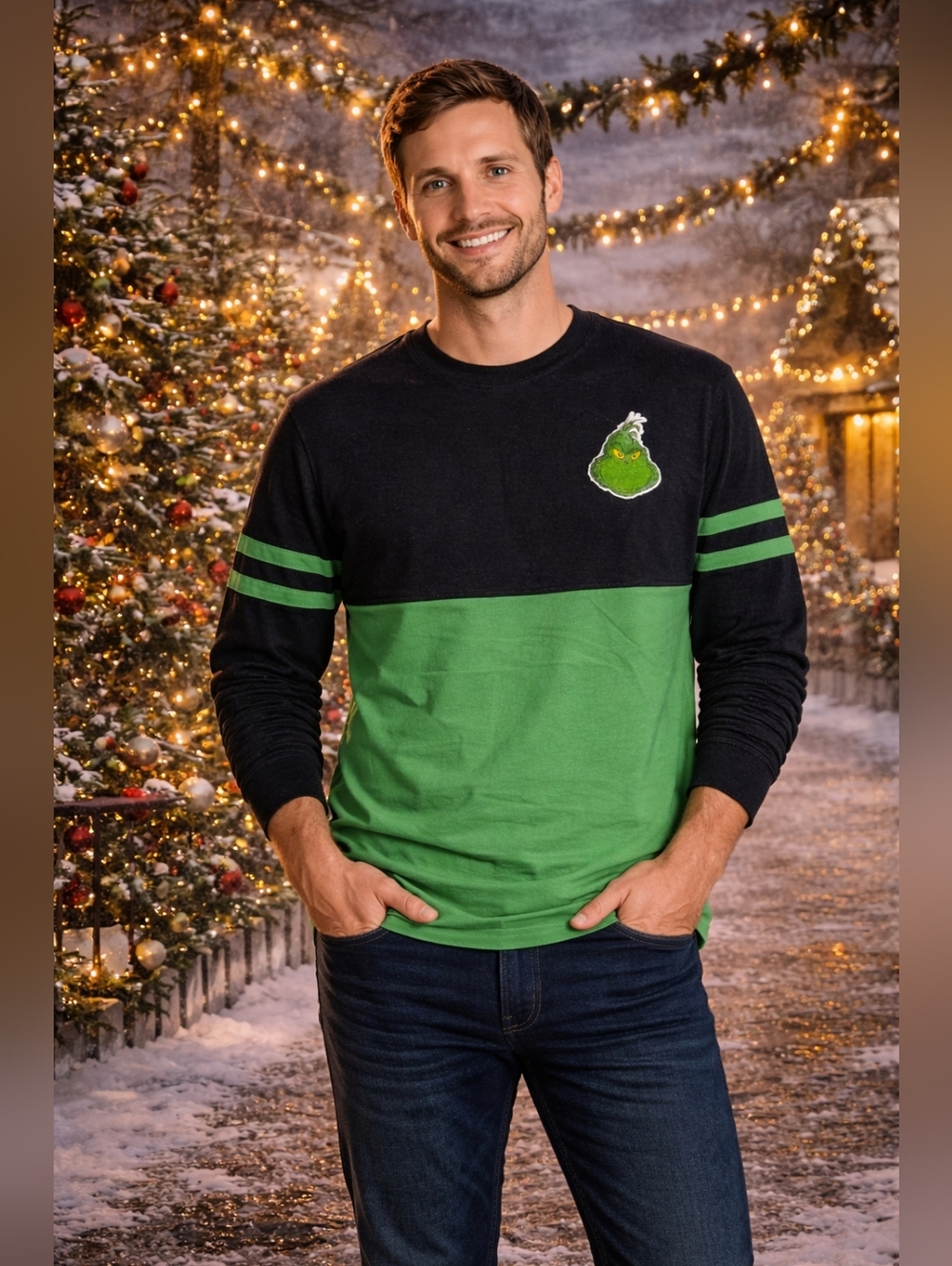 Universal Studios The Grinch Long Sleeve Shirt 2XL Black Green Colorblock Holida